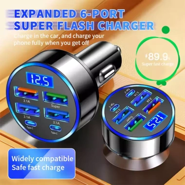 Bộ sạc ô tô 6 cổng nhanh PD QC3.0 USB C Samsung Lenovo iPhone Giá 80.850₫