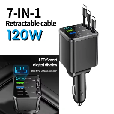 Bộ sạc ô tô 7 trong 1 USB Type-C sạc nhanh 120W, có cáp và đèn LED, 206.800 VND 6 Bộ sạc ô tô 7 trong 1 USB Type-C sạc nhanh 120W, có cáp và đèn LED, 206.800 VND 6