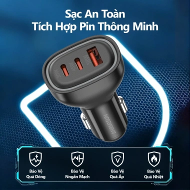 Bộ sạc ô tô 75W ANRMESUN 3 cổng USB Type-C PD QC3.0, sạc nhanh 12-24V, an toàn cho Samsung và iPhone – chỉ 67.000đ