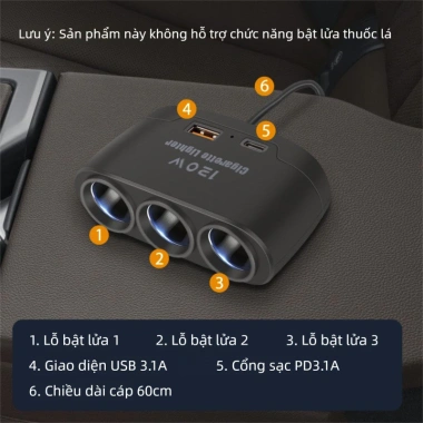 Bộ sạc ô tô đa chức năng 120W - Sạc nhanh USB và PD 12V/24V, Giá chỉ 151.444₫ 2