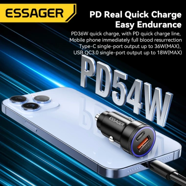 Bộ sạc ô tô Essager 54W USB Type C PD QC3.0 sạc nhanh 12-24V Samsung - 126.500 VND