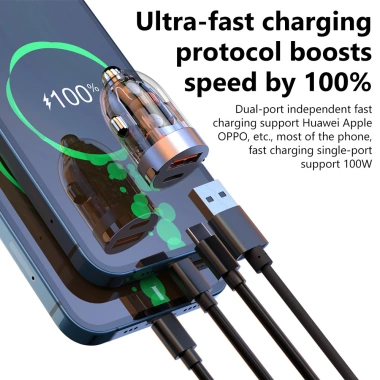 Bộ sạc ô tô Mini Elough 120W USB C siêu nhanh, đầu sạc vô hình, chuyển đổi điện thoại trong suốt, chỉ 69.240₫ 7