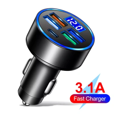 Bộ sạc ô tô PD QC3.0 sạc nhanh 5 cổng, màn hình kỹ thuật số - 1-6 ổ cắm, giá ưu đãi 57.200₫
