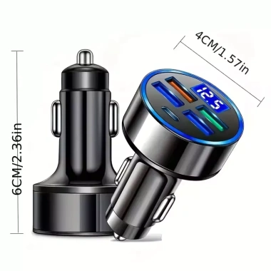 Bộ sạc ô tô PD QC3.0 sạc nhanh 5 cổng, màn hình kỹ thuật số - 1-6 ổ cắm, giá ưu đãi 57.200₫