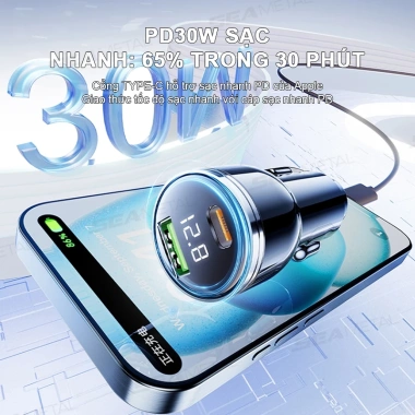 Bộ sạc ô tô SEAMETAL 230W - Cáp sạc nhanh 3 trong 1 PD Type-C QC3.0 cho Samsung, iPhone, Xiaomi - Giá chỉ 150.590₫