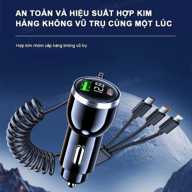 Bộ sạc ô tô SEAMETAL 230W - Cáp sạc nhanh 3 trong 1 PD Type-C QC3.0 cho Samsung, iPhone, Xiaomi - Giá chỉ 150.590₫