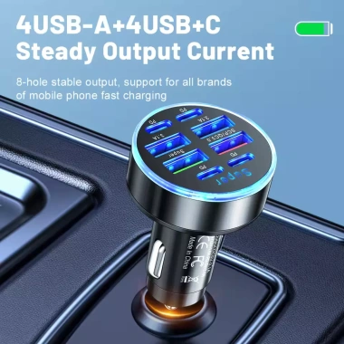 Bộ sạc ô tô USB C Type C 8 cổng siêu nhanh, phát hiện điện áp, hiển thị kỹ thuật số - Giá chỉ 83.600 VND
