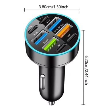 Bộ sạc ô tô USB C Type C 8 cổng siêu nhanh, phát hiện điện áp, hiển thị kỹ thuật số - Giá chỉ 83.600 VND