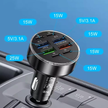 Bộ sạc ô tô USB C Type C 8 cổng siêu nhanh, phát hiện điện áp, hiển thị kỹ thuật số - Giá chỉ 83.600 VND