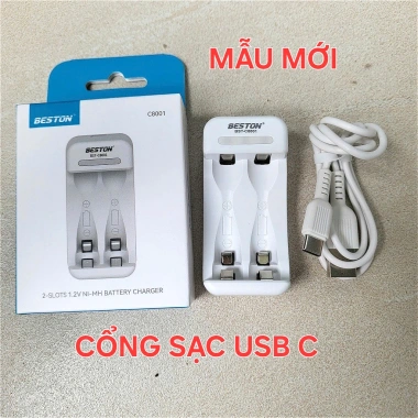 Bộ sạc pin 2 cổng Beston C8.001 - Sạc AA/AAA cho micro không dây, điều khiển, giá 30k