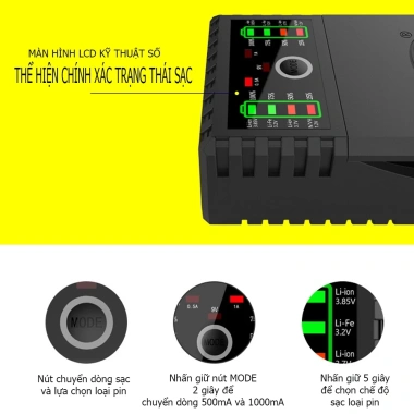 Bộ sạc pin AA 18.650 BTY-V202+ đa năng – Sạc nhanh mọi loại pin, thay sạc dự phòng, 224.000₫ 8