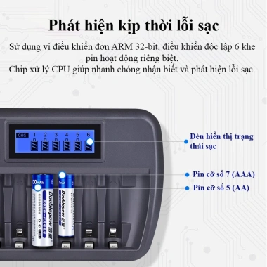 Bộ Sạc Pin K66 Doublepow 12 Pin AA/AAA, Sạc Thông Minh, Dung Lượng Cao - 188k 6