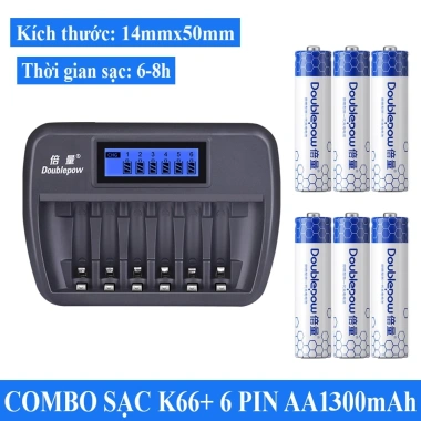 Bộ Sạc Pin K66 Doublepow 12 Pin AA/AAA, Sạc Thông Minh, Dung Lượng Cao - 188k 8