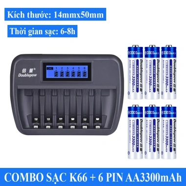 Bộ Sạc Pin K66 Doublepow 12 Pin AA/AAA, Sạc Thông Minh, Dung Lượng Cao - 188k 9