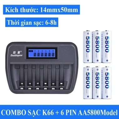 Bộ Sạc Pin K66 Doublepow 12 Pin AA/AAA, Sạc Thông Minh, Dung Lượng Cao - 188k 10