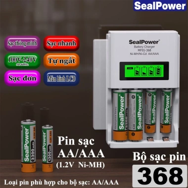 Bộ sạc pin SealPower MFIG-368 thông minh tự ngắt, pin Ni-MH 1.2V AA 3.300mAh / AAA 1.300mAh - Giá chỉ 139.000đ