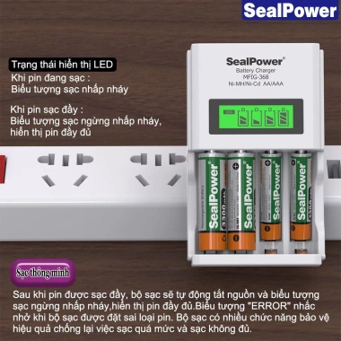 Bộ sạc pin SealPower MFIG-368 thông minh tự ngắt, pin Ni-MH 1.2V AA 3.300mAh / AAA 1.300mAh - Giá chỉ 139.000đ