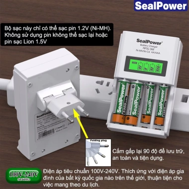 Bộ sạc pin SealPower MFIG-368 thông minh tự ngắt, pin Ni-MH 1.2V AA 3.300mAh / AAA 1.300mAh - Giá chỉ 139.000đ