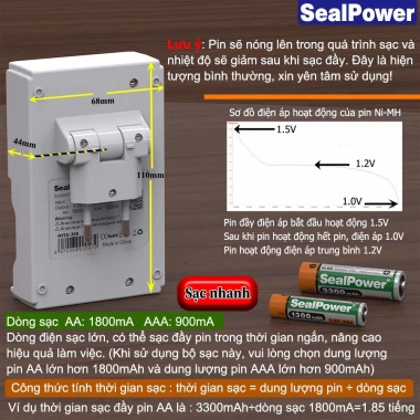 Bộ sạc pin SealPower MFIG-368 thông minh tự ngắt, pin Ni-MH 1.2V AA 3.300mAh / AAA 1.300mAh - Giá chỉ 139.000đ