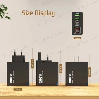 Bộ sạc siêu nhanh 200W 3 USB + 3 Type-C QC3.0, hỗ trợ du lịch, giá 166.613₫