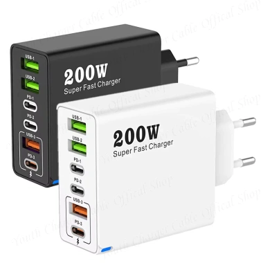Bộ sạc siêu nhanh 200W 3 USB + 3 Type-C QC3.0, hỗ trợ du lịch, giá 166.613₫