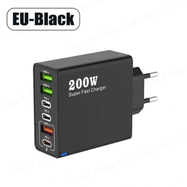 Bộ sạc siêu nhanh 200W 3 USB + 3 Type-C QC3.0, hỗ trợ du lịch, giá 166.613₫