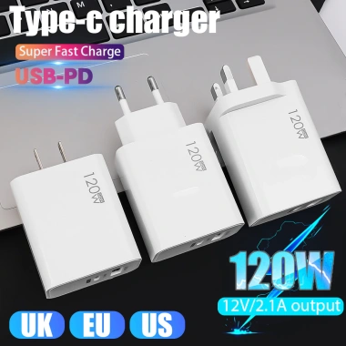 Bộ sạc siêu nhanh USB-C 120W EU US UK Du lịch đa năng 2 cổng PD67W+QC3.0 kèm cáp 2