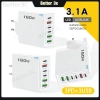 Bộ sạc USB đa cổng 160W 3PD 3QC3.0 - 6 trong 1 du lịch, sạc nhanh cho điện thoại, máy tính bảng, loại C