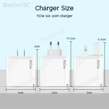 Bộ sạc USB đa cổng 160W 3PD 3QC3.0 - 6 trong 1 du lịch, sạc nhanh cho điện thoại, máy tính bảng, loại C