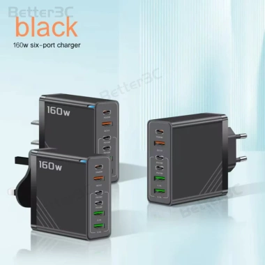 Bộ sạc USB đa cổng 160W 3PD 3QC3.0 - 6 trong 1 du lịch, sạc nhanh cho điện thoại, máy tính bảng, loại C
