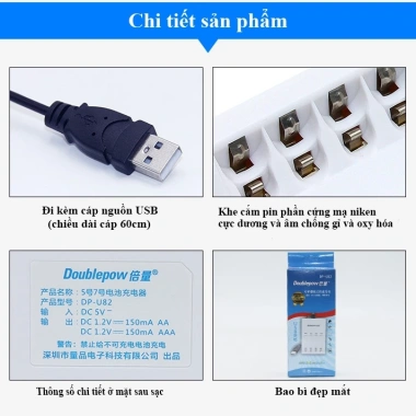 Bộ sạc USB Pin sạc 1.2V AA/AAA cho mic không dây, camera, điều khiển đồ chơi - 24.000₫
