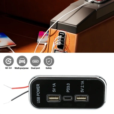 Bộ sạc xe hơi 12/24V PD Type-C 2.1A/1A USB kép cho xe máy, ATV, RV - Giá 76.340đ 2