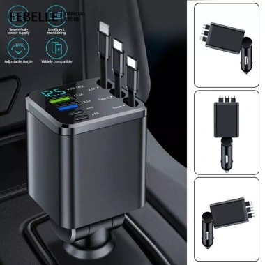 Bộ sạc xe hơi 7 trong 1 USB Type-C có cáp và đèn LED giá ưu đãi 262.570 VND