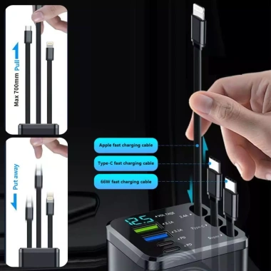 Bộ sạc xe hơi 7 trong 1 USB Type-C có cáp và đèn LED giá ưu đãi 262.570 VND