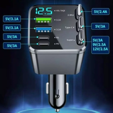 Bộ sạc xe hơi 7 trong 1 USB Type-C có cáp và đèn LED giá ưu đãi 262.570 VND