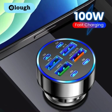 Bộ sạc xe hơi Elough 8 cổng 100W 4 USB và 4 Type C sạc nhanh, giá 88.000₫
