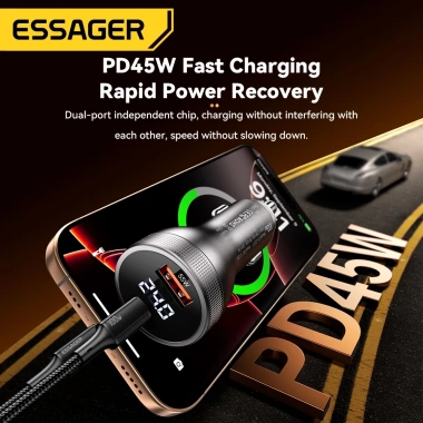 Bộ sạc xe hơi ESSAGER 100W Flash màn hình kỹ thuật số, hỗ trợ PD3.0 QC3.0 QC4.0 SuperVOOC VIVO - Giá 167.300₫