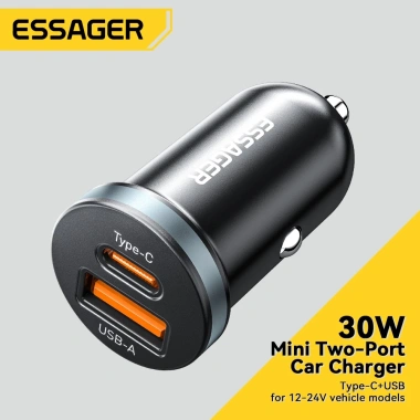 Bộ sạc xe hơi Essager 30W Type‑C FSAT PD QC3.0 cho Xiaomi, Samsung - Giá chỉ 106.700₫
