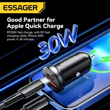 Bộ sạc xe hơi Essager 30W Type‑C FSAT PD QC3.0 cho Xiaomi, Samsung - Giá chỉ 106.700₫