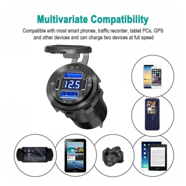 Bộ sạc xe hơi nhanh 4 cổng 96W PD3.0+QC3.0, màn hình LED, chống nước, tương thích iPhone Samsung Huawei 8