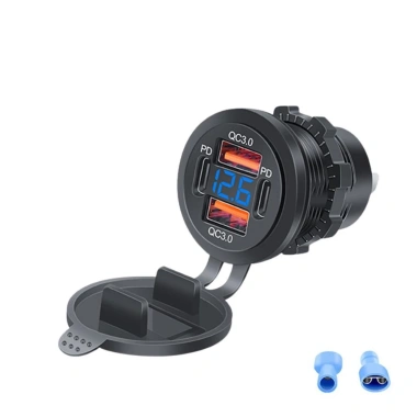 Bộ sạc xe hơi nhanh 4 cổng 96W PD3.0+QC3.0, màn hình LED, chống nước, tương thích iPhone Samsung Huawei 10