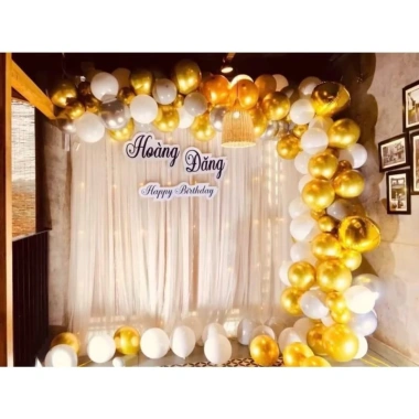 Bộ sét bóng LED trang trí sinh nhật, thôi nôi, đầy tháng kèm rèm và bảng tên thiết kế cho bé trai và bé gái