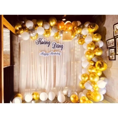 Bộ sét bóng LED trang trí sinh nhật, thôi nôi, đầy tháng kèm rèm và bảng tên thiết kế cho bé trai và bé gái