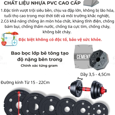Bộ tạ tay tập gym nam nữ 10-50kg, tạ đẩy & tạ đòn lắp ghép, giảm giá 379.000₫ 5