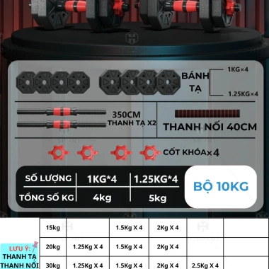Bộ tạ tay tập gym nam nữ 10-50kg, tạ đẩy & tạ đòn lắp ghép, giảm giá 379.000₫ 7