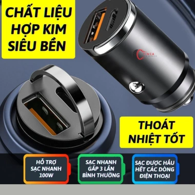 Bộ Tẩu Âm Sạc Nhanh 100W QC4.0 Type C – Vỏ hợp kim kẽm, tản nhiệt nhanh, Giá Sale 40.000₫ 6