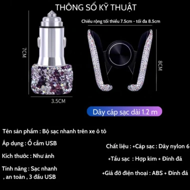 Bộ Tẩu Sạc Ô Tô Đính Đá: Sạc Nhanh, Cáp Đa Năng, Giá Chỉ 79.000đ 6