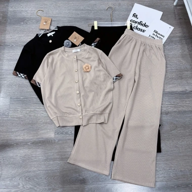 Bộ Tết Sét chất tăm hàn áo cài tay dài và quần suông cạp cao size S-XL 40-70kg 230k