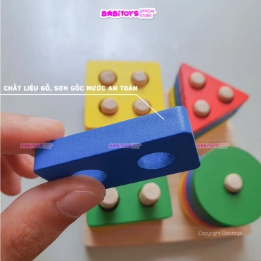 Bộ thả hình khối 4 cọc trụ gỗ Đồ chơi trí tuệ học hình, màu sắc, giá 36.000đ 7