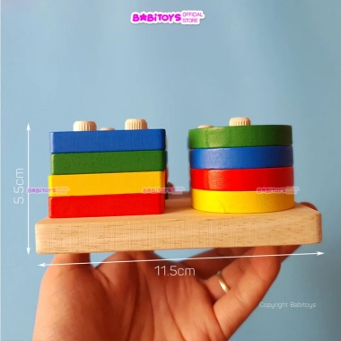 Bộ thả hình khối 4 cọc trụ gỗ Đồ chơi trí tuệ học hình, màu sắc, giá 36.000đ 8